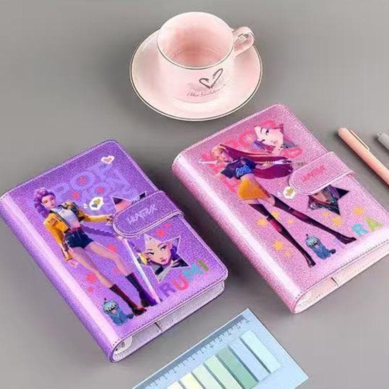Kpop Hunters Cuaderno Láser Diario para Estudiantes Tapa Dura Hojas Sueltas Dibujos Animados Anime color rosa