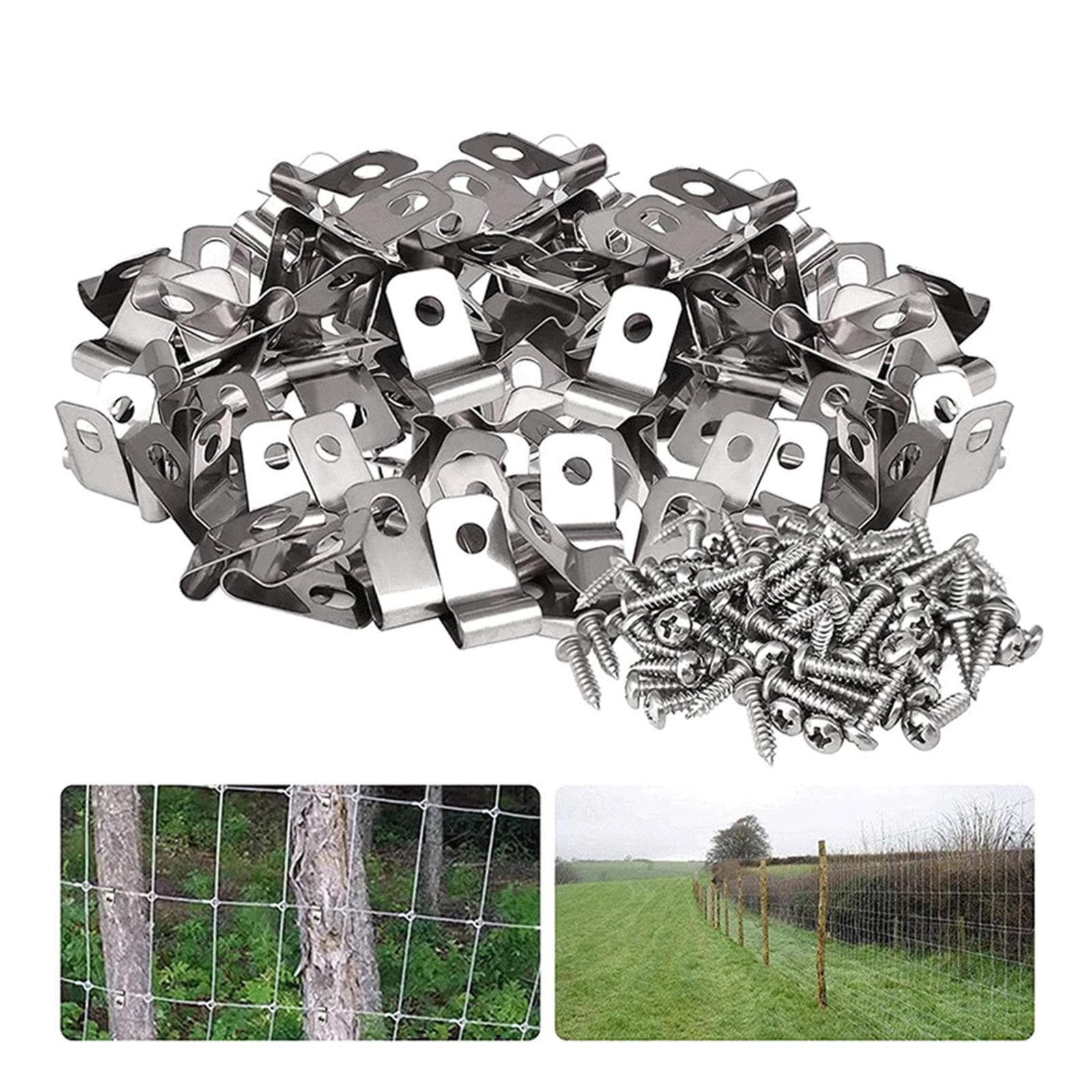 100 abrazaderas de alambre para cercas agrícolas, abrazaderas de acero inoxidable con tornillos para alambre.