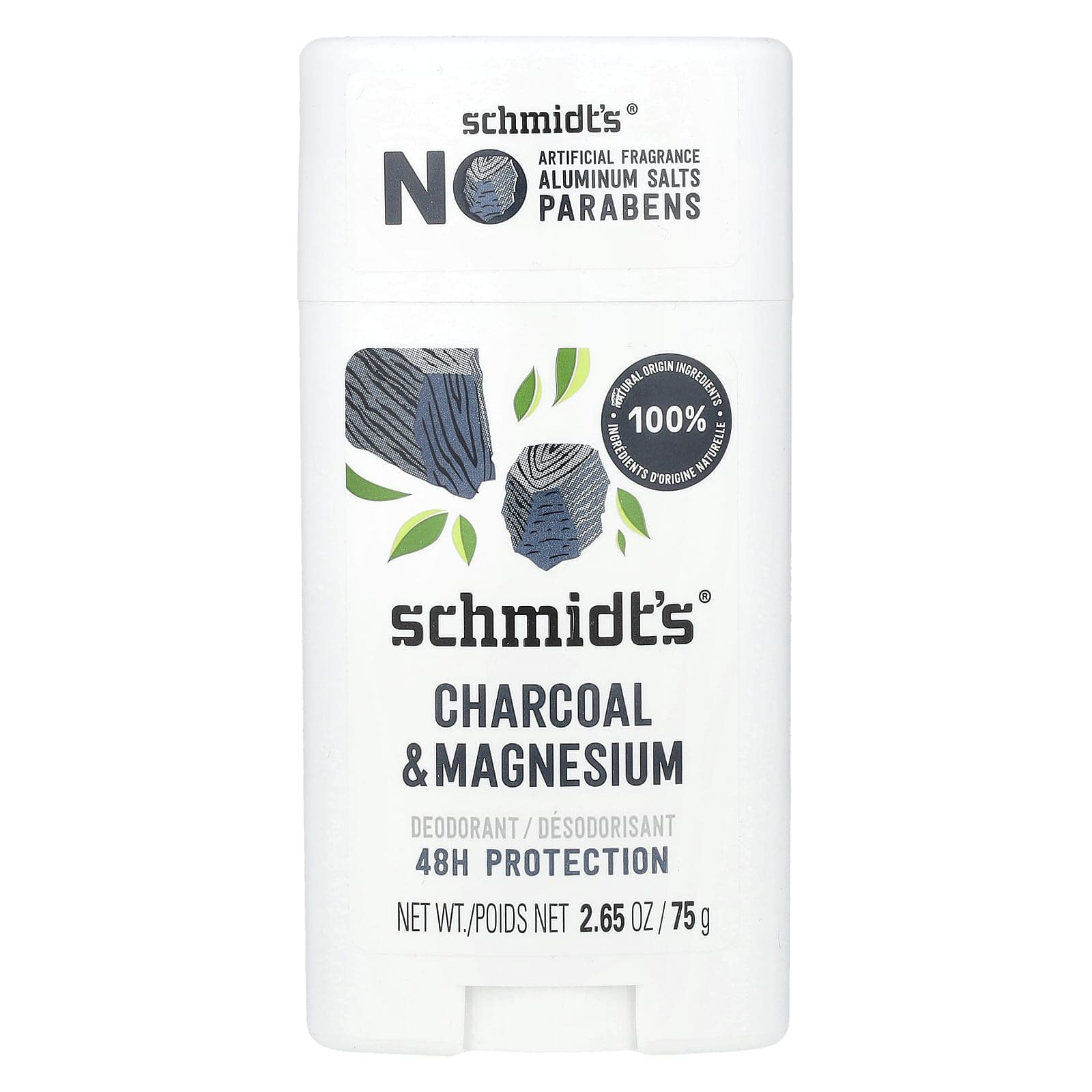 Desodorante natural Schmidt's, carbón y magnesio, 2.65 oz (75 gramos)