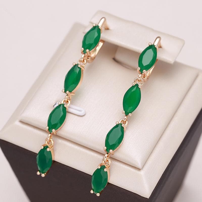 Pendiente Largo para Mujer Zircón Natural Verde Completo Oro Rosa Vintage Joyería de Novia Boda Diseño de Lujo Mejor Regalo