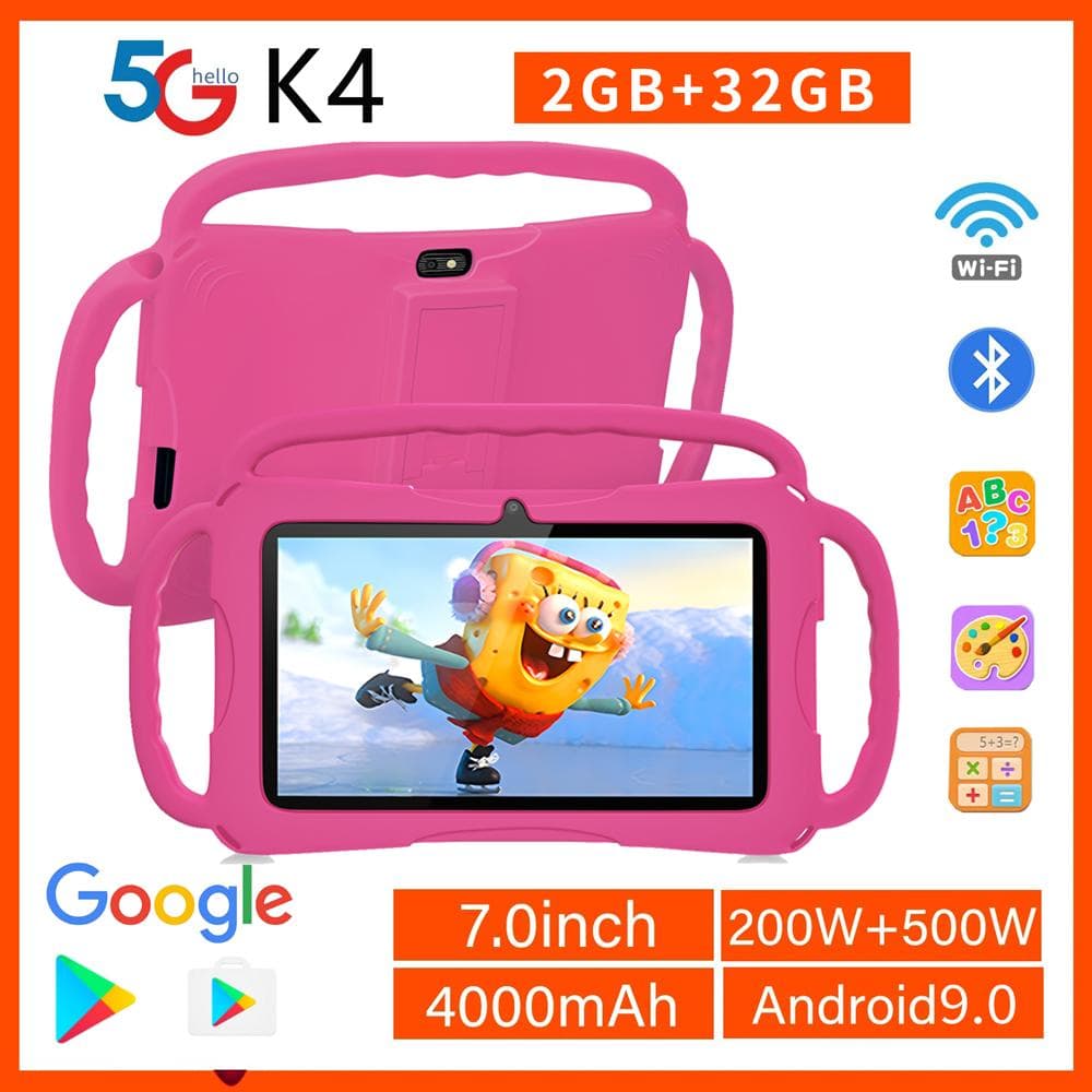 2024 Nuevo K4 BDF 7 pulgadas Android 9.0 Tableta para niños 32GB ROM 5G WiFi Tabletas 4000mAh color rosa
