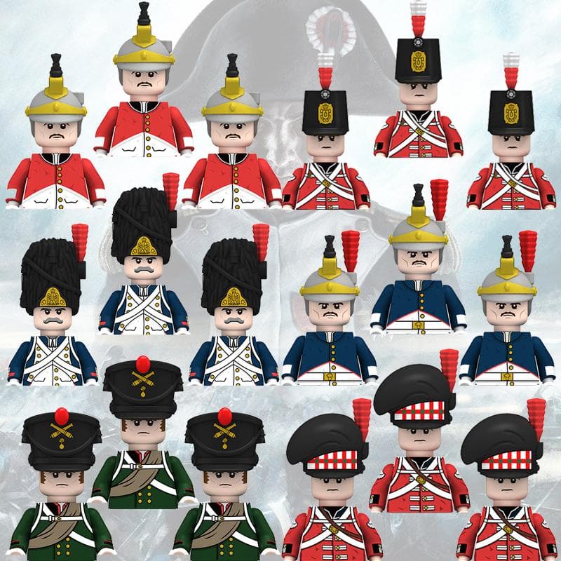 10 bloques de construcción de soldados militares de las Guerras Napoleónicas, minifiguras de la Segunda Guerra Mundial, fusiles, armas y juguetes