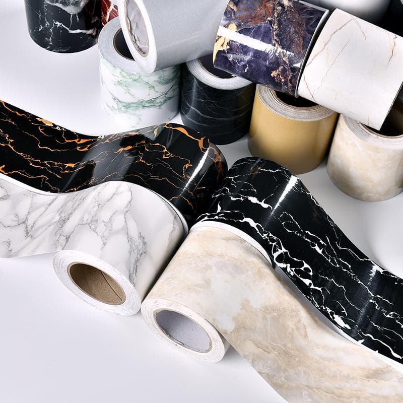 Pegatinas de pared para baño, impermeables, de 5 m, con diseño de mármol, autoadhesivas, para zócalo, azulejos rústicos, modernas