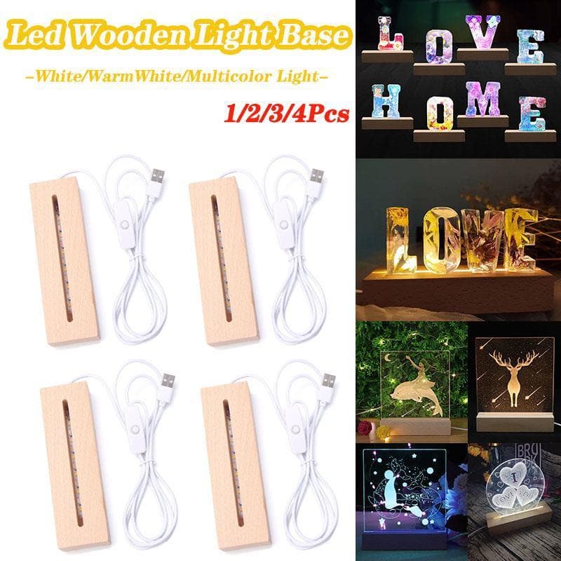 1 Uds Base iluminada de resina Base iluminada blanco cálido/blanco/multicolor rectángulo Base de luz LED de madera para exhibición cristal Base