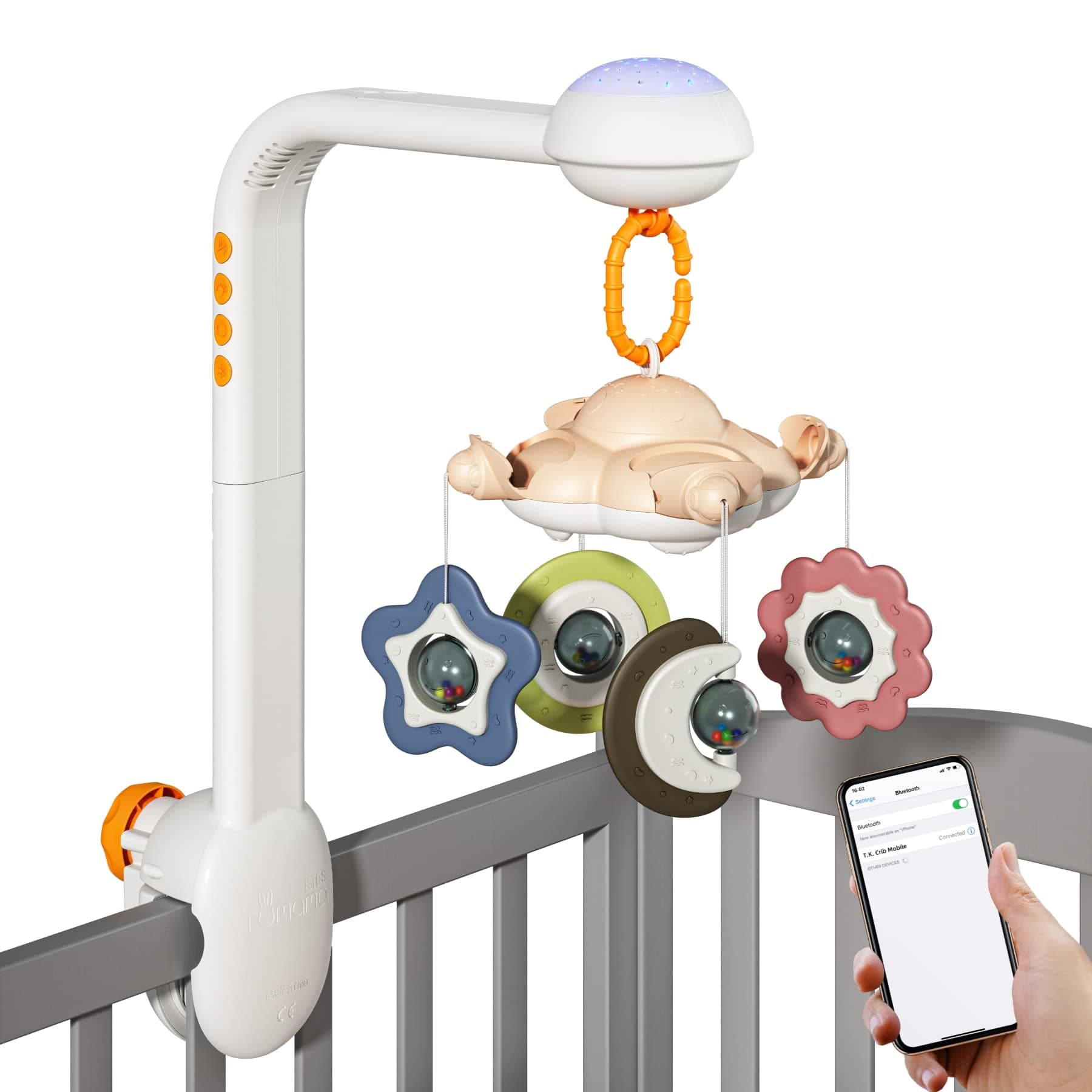 Móvil para cuna de bebé TUMAMA, juguetes para cuna con luz de proyección nocturna, música y ruido blanco, juguetes colgantes de espejo de felpa