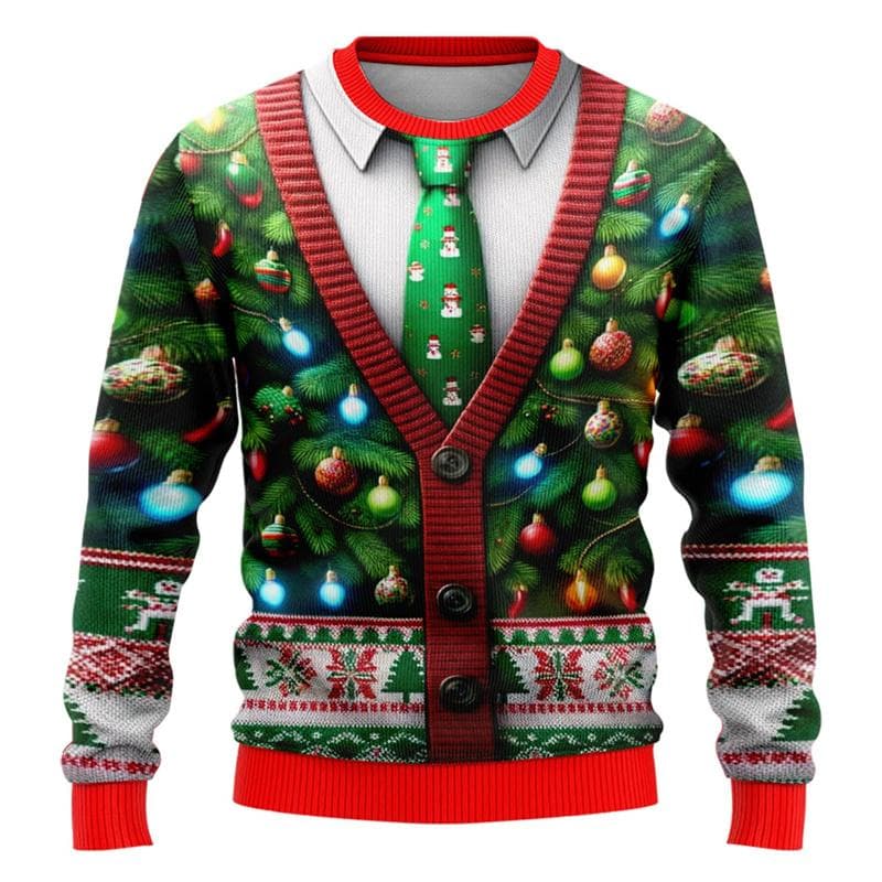 Suéter navideño feo de moda 2024, sudadera con gráfico navideño divertido, suéteres de cosplay de Papá Noel, chándal de poliéster con cuello