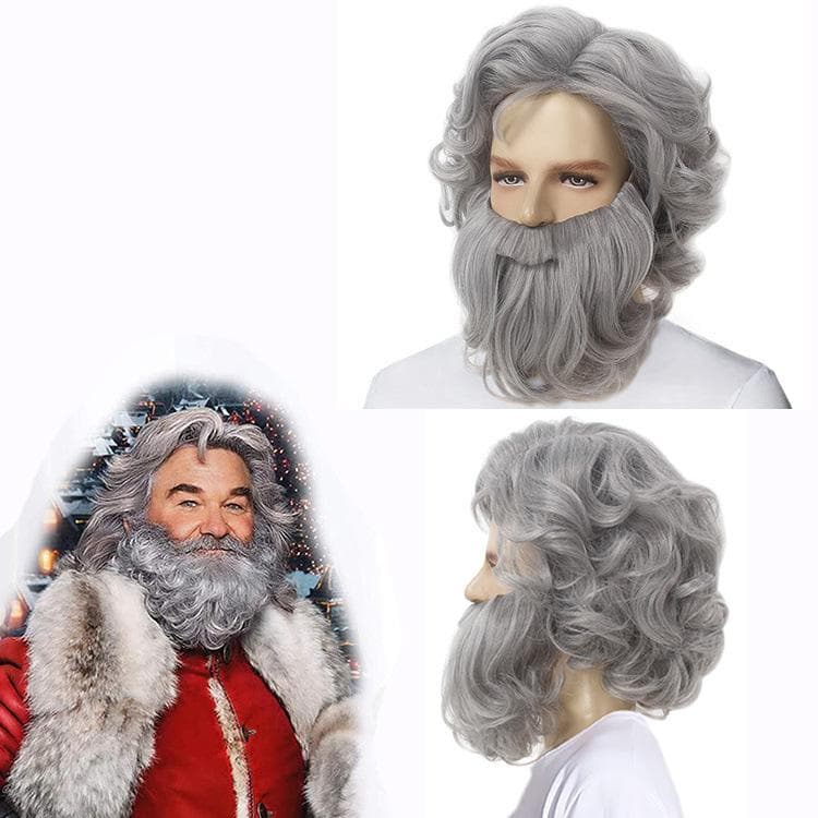 Set de peluca y barba para ancianos, peluca larga rizada gris gris