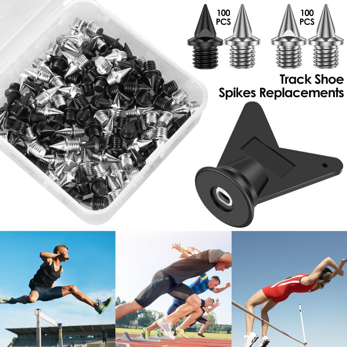 100 clavos de acero resistentes al desgaste para zapatillas de deporte, antideslizantes, ligeros, con llave.