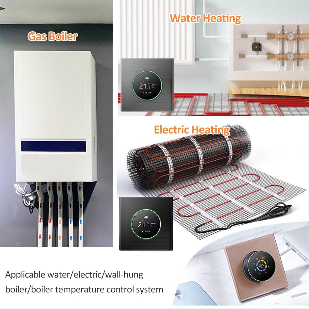 Termostato inteligente WiFi con pantalla a color, termostato de calefacción giratorio con retroiluminación, temperatura, sensor de tiempo gris