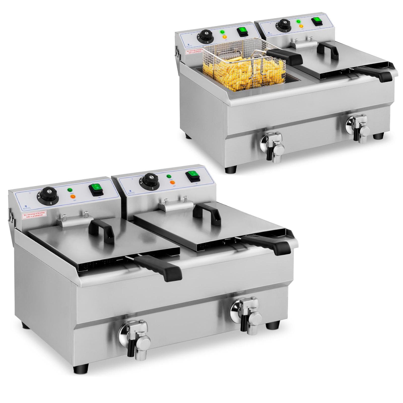 Freidora eléctrica doble con grifo 230 V 2 x 3000W 2 x 10 L