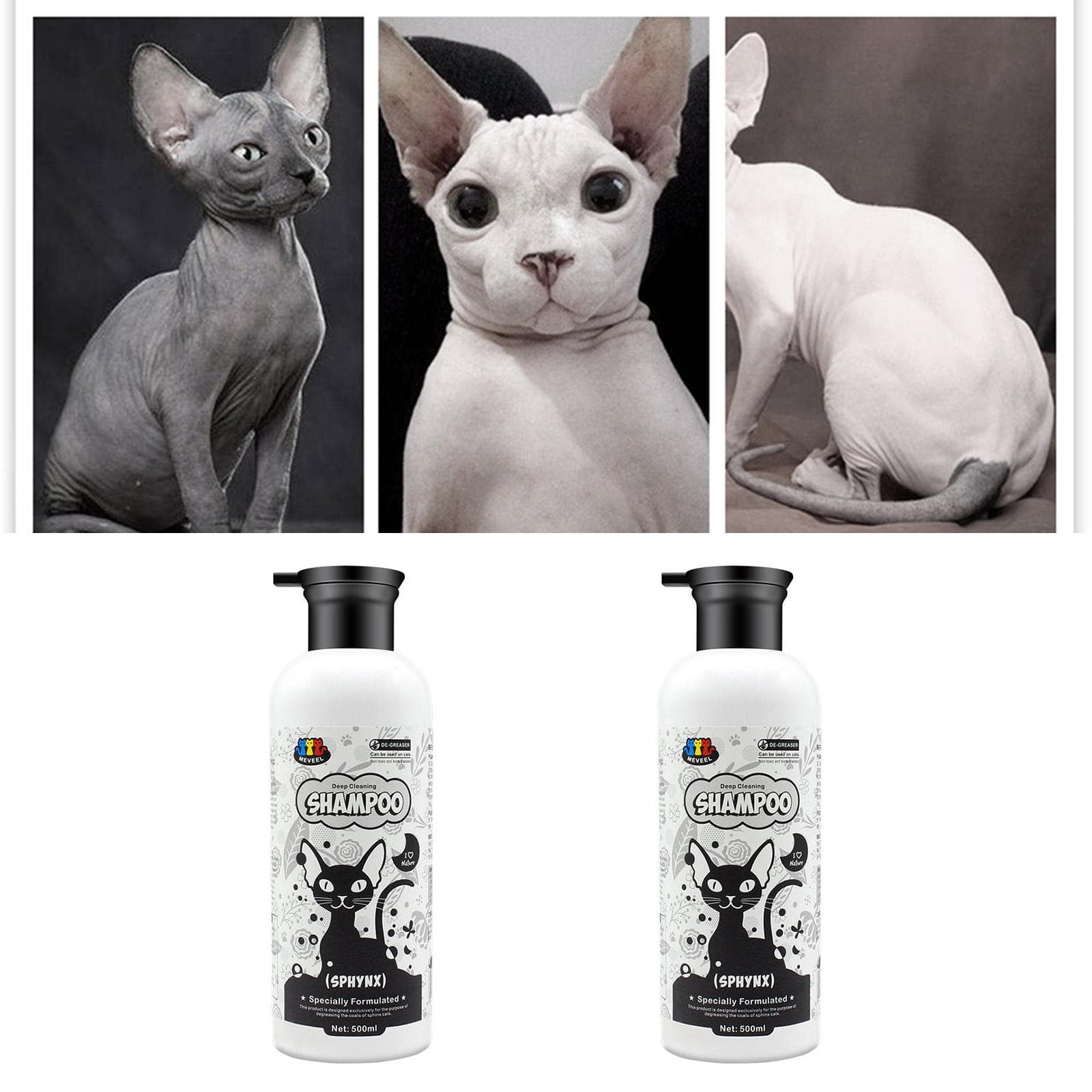 Champú para Gato Esfinge 500ml para Control de Grasa Limpieza Fácil Efectivo y Suave para Gatos Esfinge Limpieza Suave