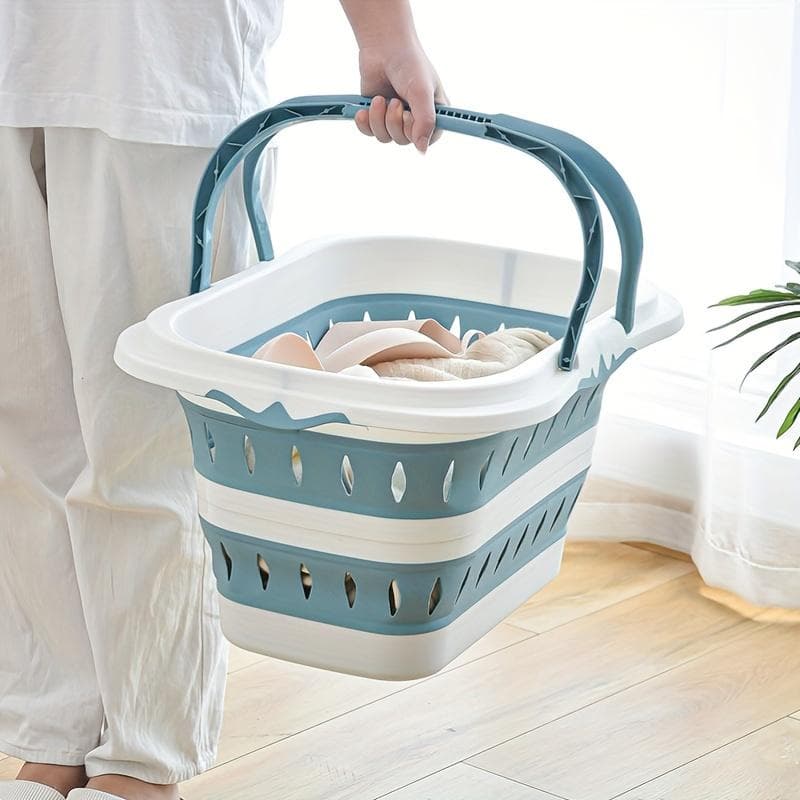 Cesta de lavandería plegable que ahorra espacio: cesto de almacenamiento de plástico portátil y plegable con asas para organizar el baño y el