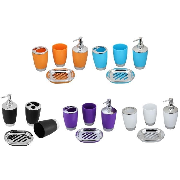 Juego Completo de Accesorios de Baño con Contenedor de Plástico Para Jabón, Vaso Para Cepillo de Dientes, Dispensador de Jabón (4 Piezas) púrpura
