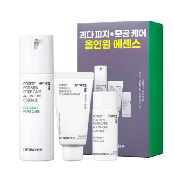 INNISFREE Forest For Men Set Especial Todo en Uno de 3 Pasos (Esencia + Espuma de Afeitar y Limpieza)