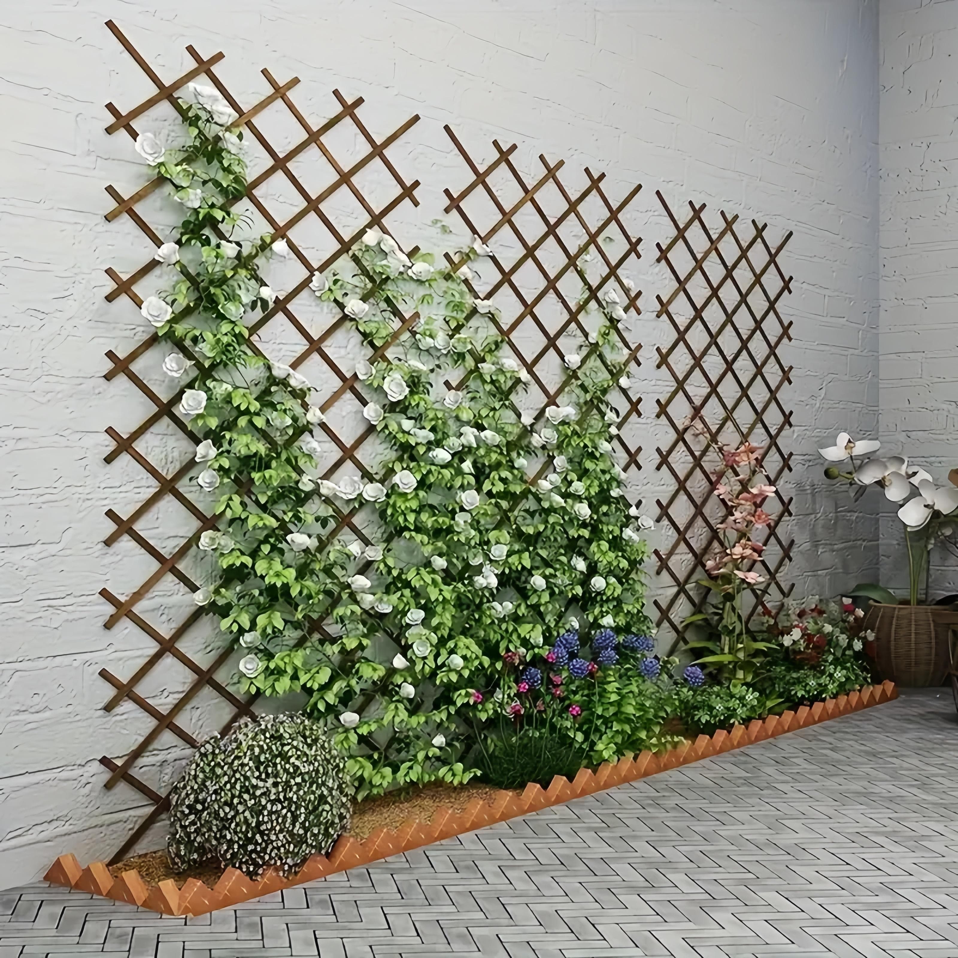 Valla de Jardín de Madera Expandible Duradera con Enrejado - Decoración Exterior de Madera Real Inoxidable, Adecuada para Patios y Decoración de