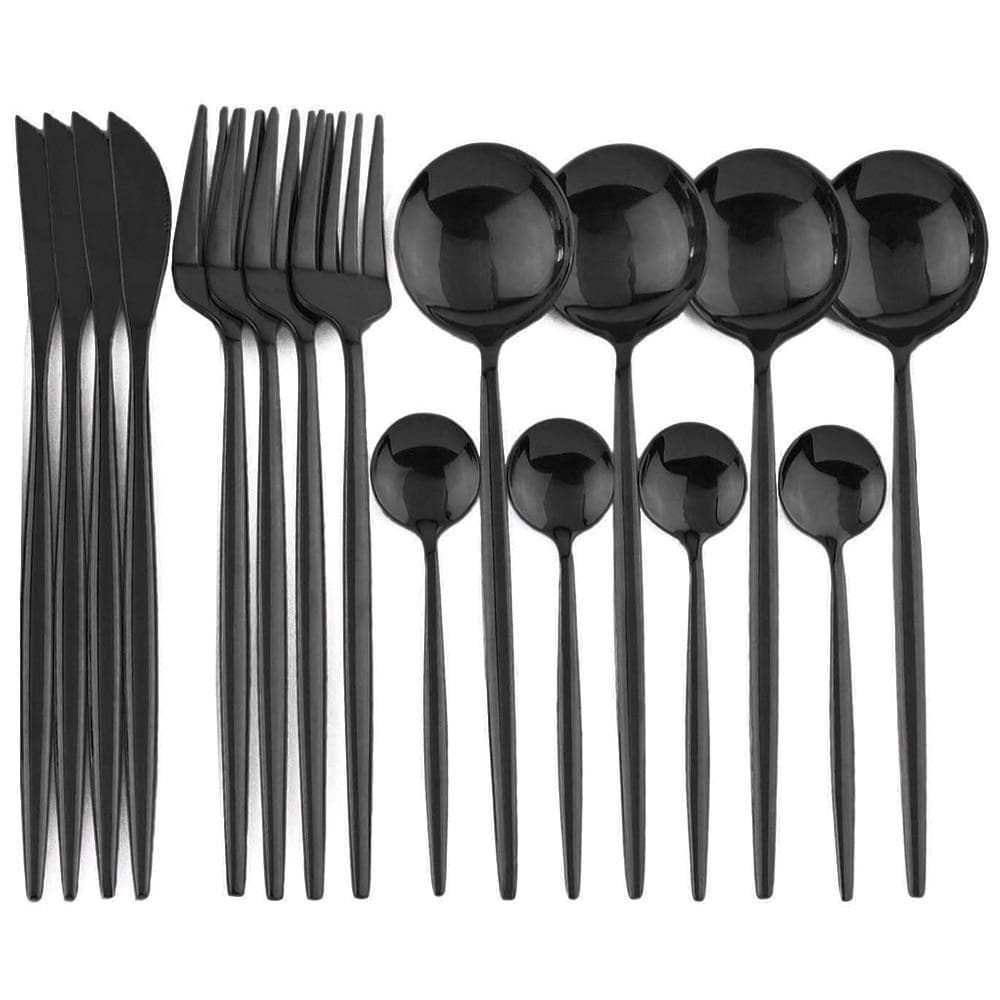 Juego de cubiertos negros de 16 Uds., vajilla de acero inoxidable 18/0, vajilla dorada para cocina, cuchillo, tenedor, cuchara, cubiertos negro/plata
