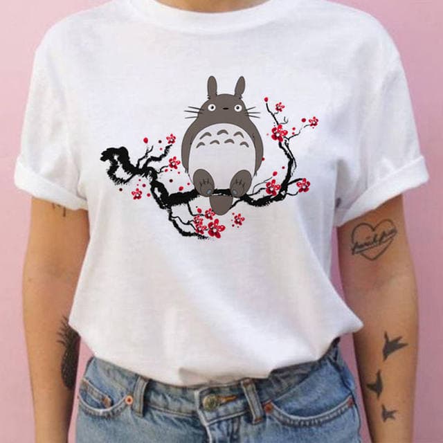 Camiseta de verano 100% algodón Studio Ghibli Totoro estilo Harajuku Kawaii Totoro Ghibli camiseta casual holgada mujer cm