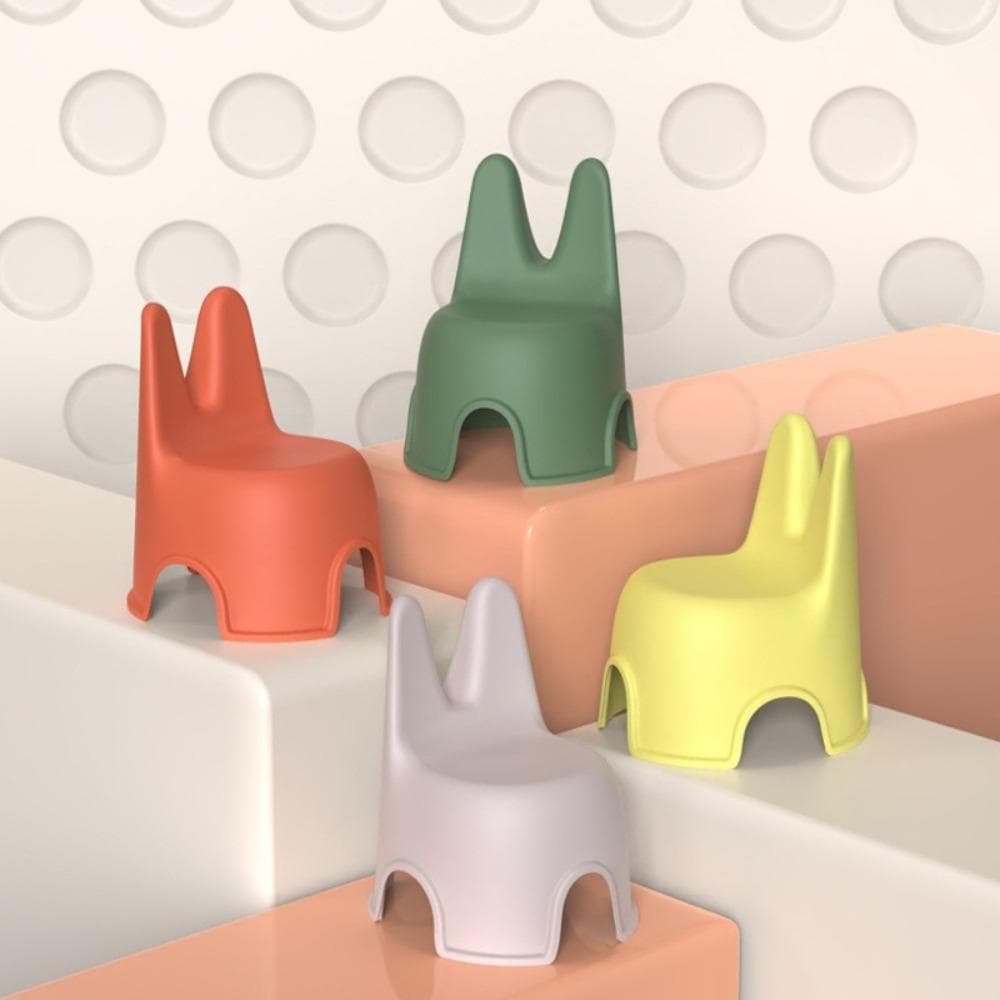 Silla Infantil de Plástico Orejas de Conejo Taburete Pequeño Silla Linda con Respaldo Hogar rojo