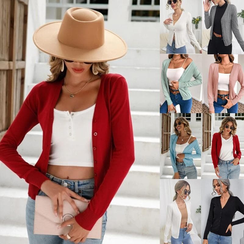 Suéter de punto casual de manga larga a la moda para mujer Cárdigan frontal con botones sólidos cm negro