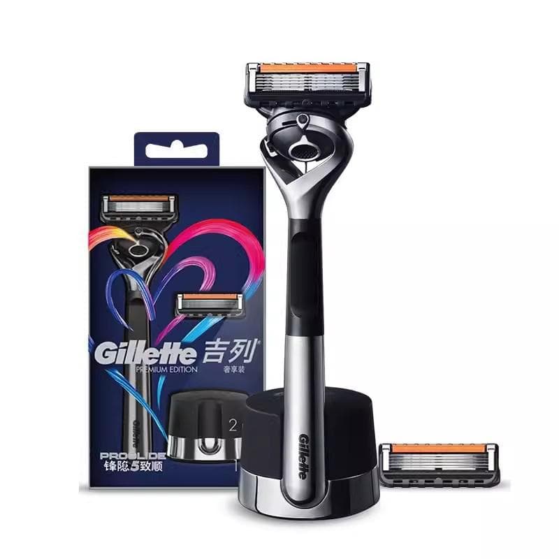 Maquinilla de afeitar Gillette Fusion 5 ProGlide con soporte magnético para hombre, edición premium, 1 mango, 2 cuchillas, 1 soporte