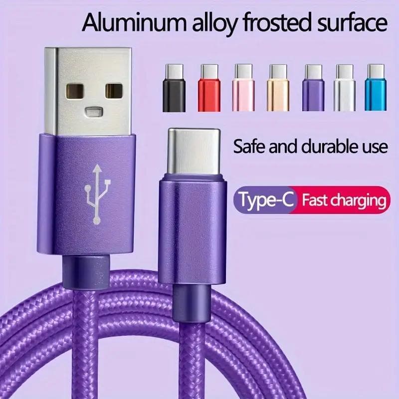 Cable tipo C de carga rápida de 60 W, cable de carga USB C a C trenzado de nailon para Samsung, Huawei y más. púrpura