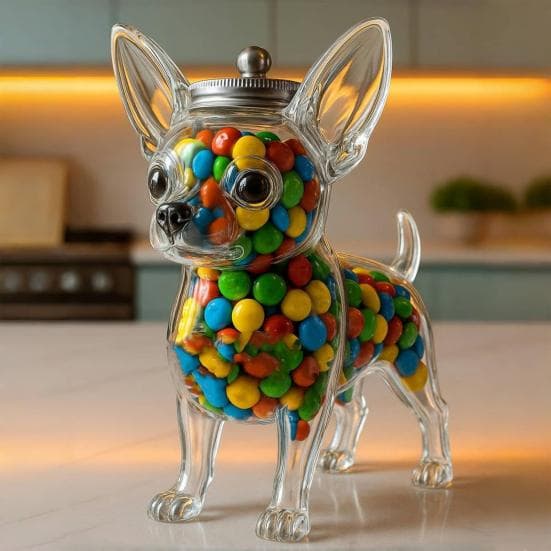 Tarro de Cristal para Golosinas de Perro Chihuahua Recipiente Hermético para Almacenamiento de Snacks Soporte para Snacks de Mascota Tarro de Cristal