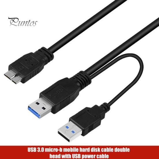 Cable Adaptador USB 3.0 A a Micro B Cable de Alimentación USB 2.0 para Disco Duro SSD negro