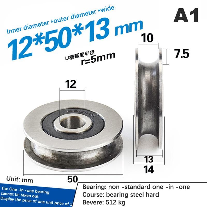 Rodamiento de rueda de elevación de cuerda de alambre de acero con ranura en U de Metal, rueda con ranura de 12x50x13Mm