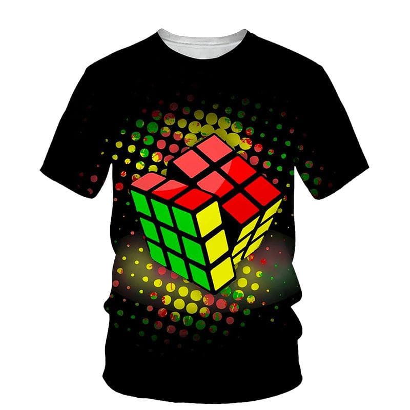 Camiseta gráfica con estampado 3D del patrón del cubo de Rubik para hombre, camiseta de manga corta con cuello redondo de tendencia de verano,