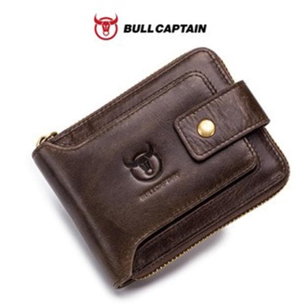 Monedero cartera para hombre marca BULLCAPTAIN de cuero genuino con espacio para monedas y tarjetas café