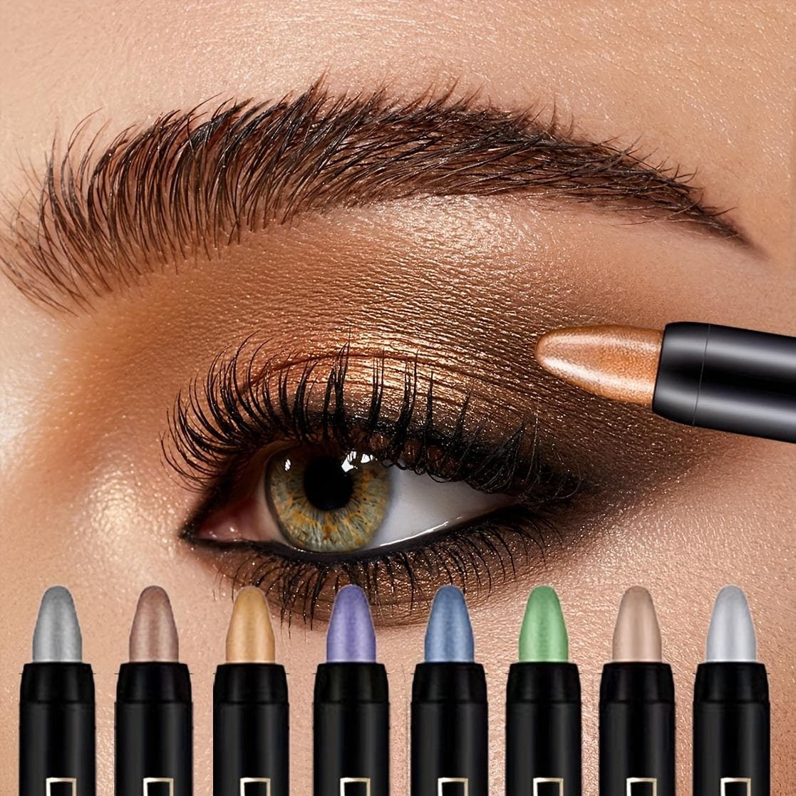 Lápiz de sombra de ojos multicolor vibrante, maquillaje de ojos brillante y de larga duración, fácil de aplicar, resistente a las manchas y al agua