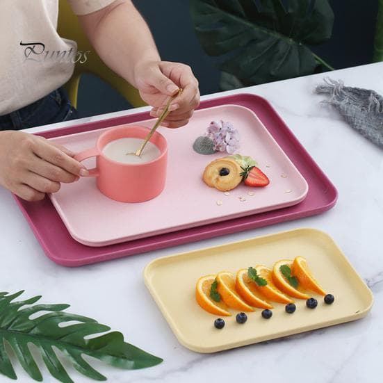 Bandeja multiusos de gran capacidad para servir, bandeja de plástico práctica de almacenamiento de calidad alimentaria para el hogar naranja