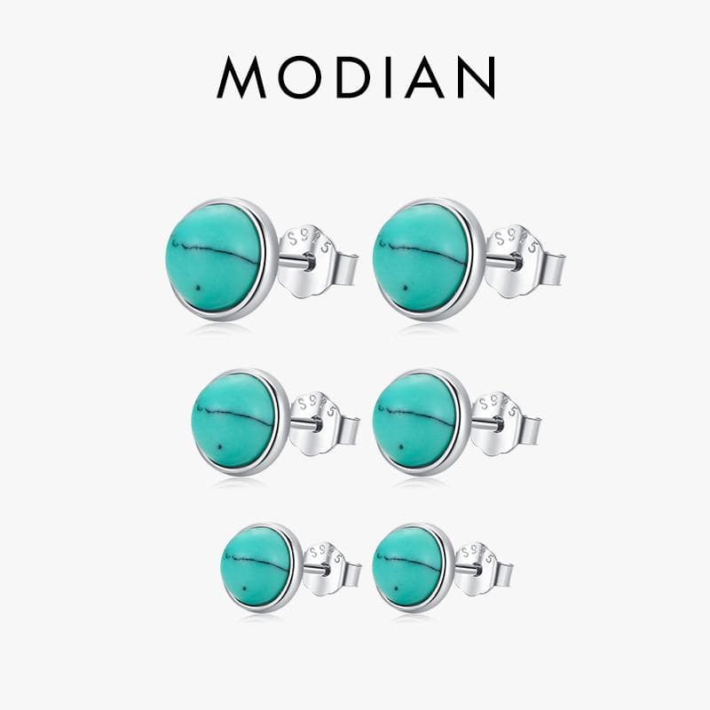 Modian-pendientes de tuerca de Plata de Ley 925 para mujer, aretes redondos verdes, turquesa, 4MM, 5MM y 6MM, joyería femenina elegante Vintage,