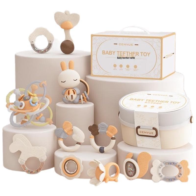 HANDUNYOU Set de Juguetes Mordedor y Sonajero para Bebés Recién Nacidos
