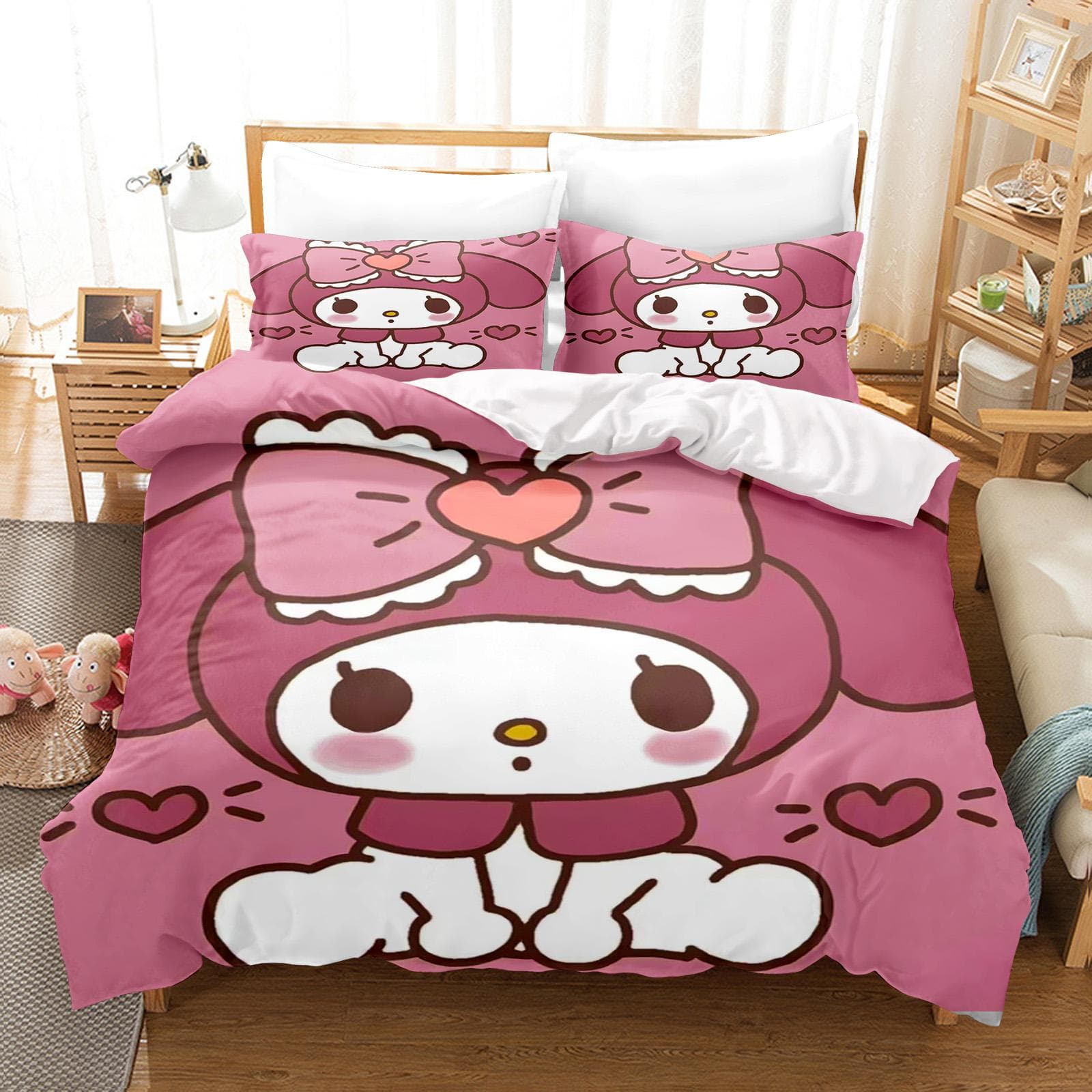 Juego de Funda Nórdica Kuromi Juegos de Ropa de Cama Tamaño King Size Juego de Ropa de Cama Infantil 3D Funda de Colcha con Estampado de Dibujos