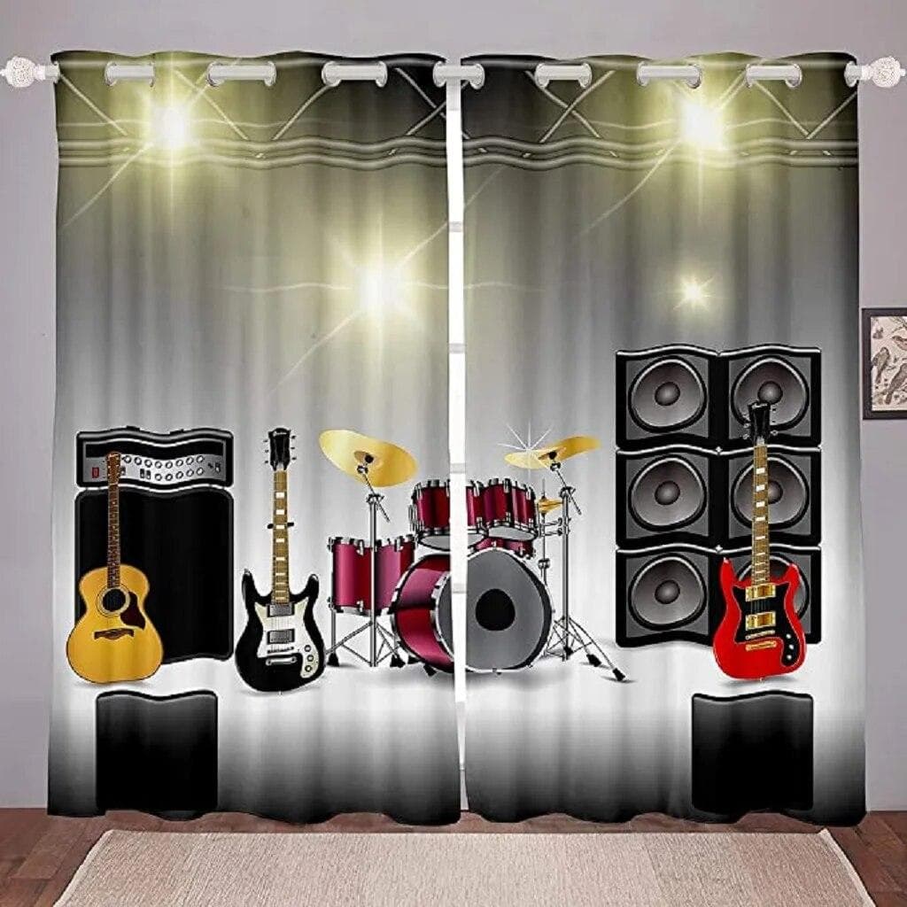 Cortinas de música rock para dormitorio, sala de estar, adolescentes, niños, cortina de instrumento musical electrónico, guitarra, batería,