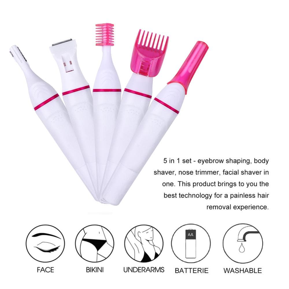 Afeitadora 5 en 1 para mujer, afeitado eléctrico femenino, Mini recortadora, maquinilla de afeitar, Bikini para cejas, axila, depiladora