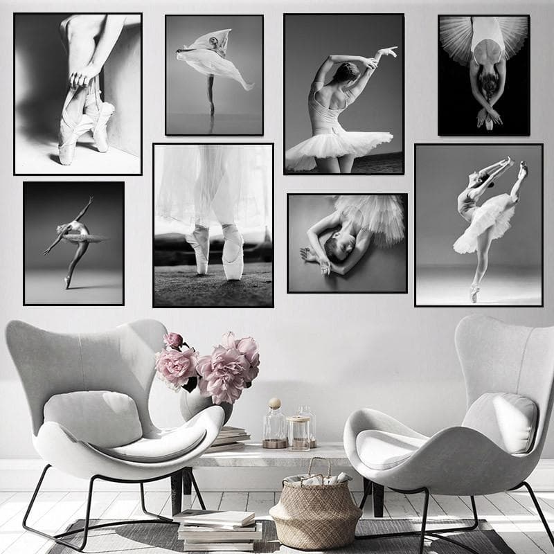 Elegantes Bailarinas de Ballet Foto en Blanco y Negro Lienzo Póster Impresiones Estilo Moderno Retratos de Niñas Para Decoración de Habitación