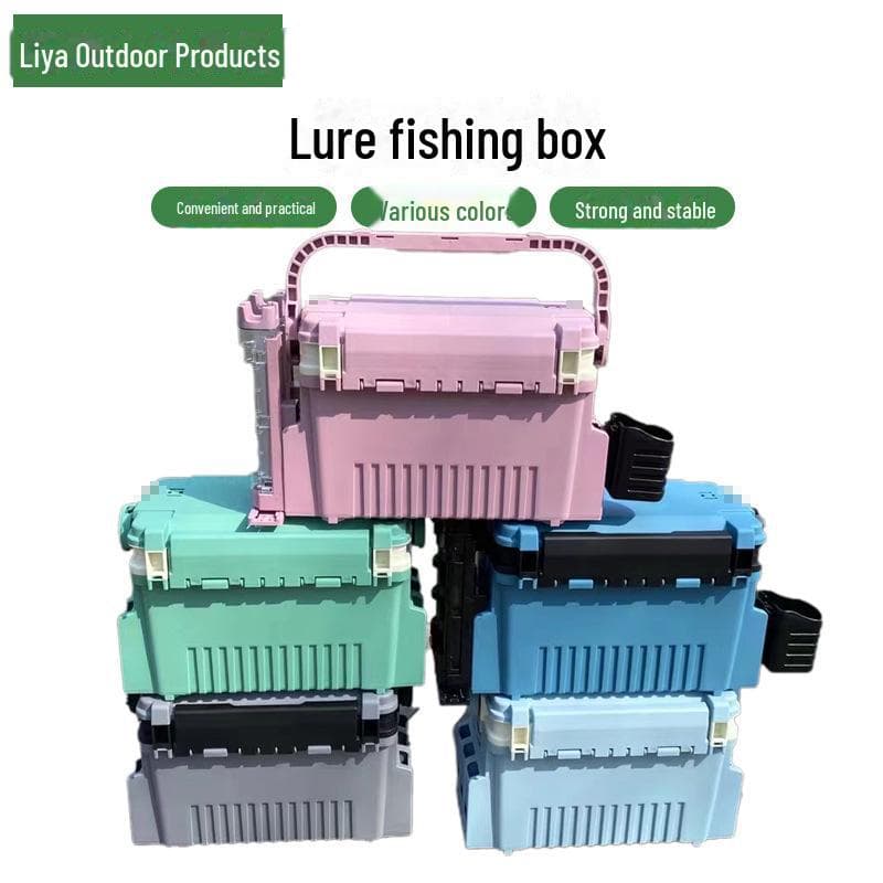 Caja de Pesca Multifunción de 6L con Soporte para Caña, Portavasos y Asiento azul