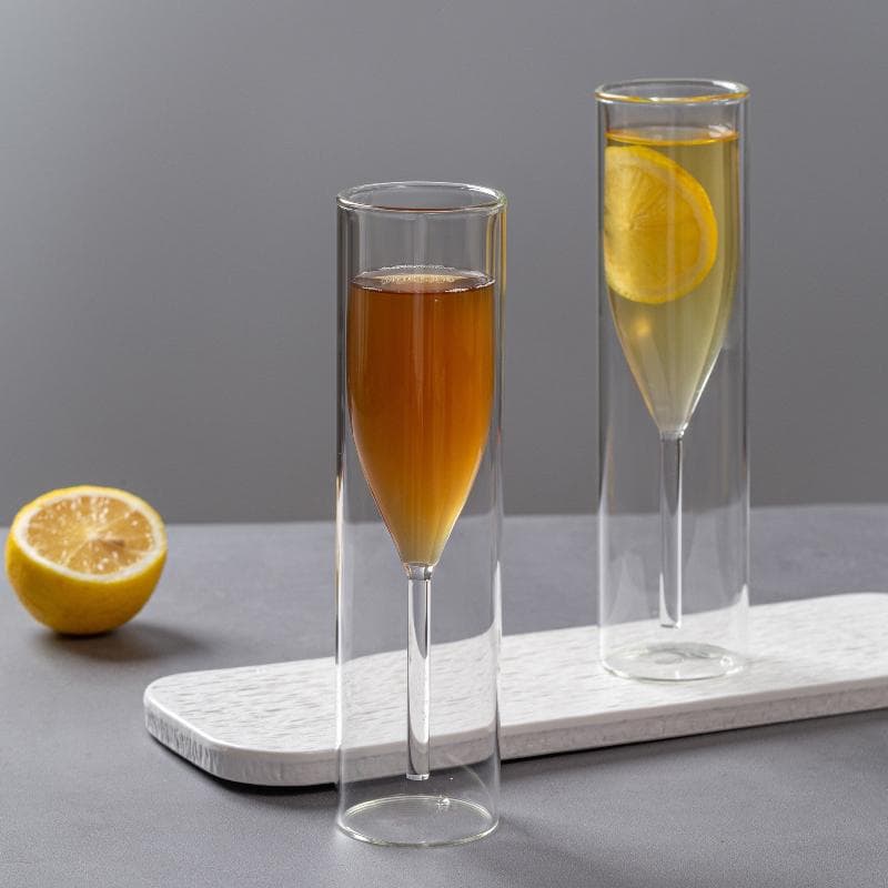 Copas de Champán de Doble Pared - Elegantes Copas Tulipán y Flauta con Diseño de Cristal para Bodas, Cócteles y Brindis, Resistentes a Roturas