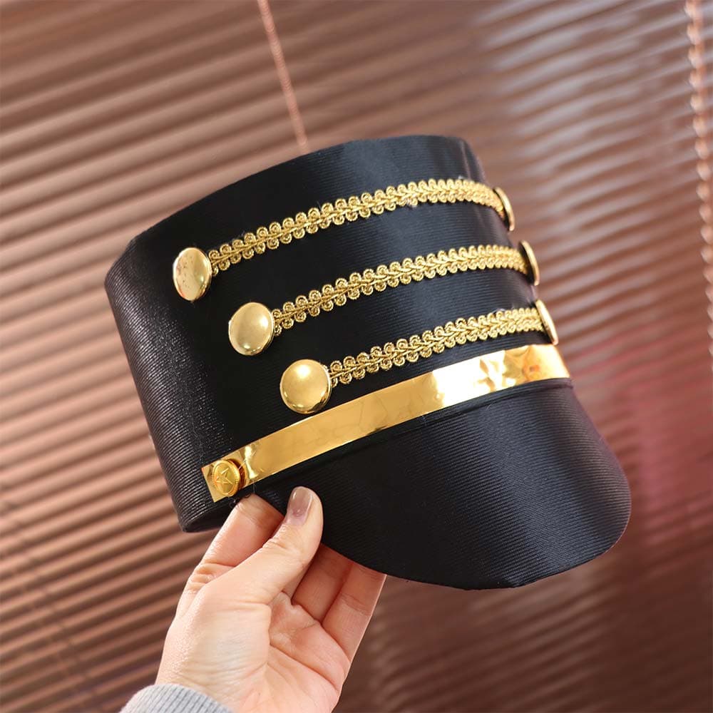Sombrero-cascanueces Director de Banda Sombreros Maestros Franjas de Adorno Dorado Soldado Gorra de Copa Halloween negro