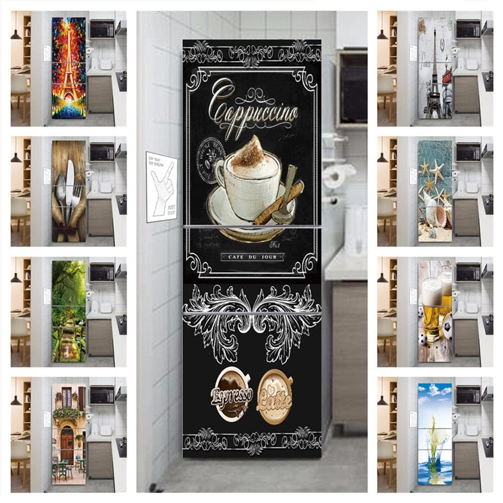 Pegatinas de vinilo para refrigerador de cocina, papel tapiz autoadhesivo para nevera, cubierta de puerta, decoración de bola de jungla de café,