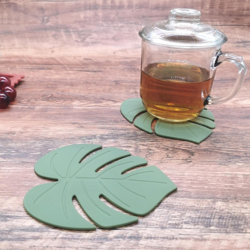 Posavasos Decorativos para Mesa de Comedor Set de Posavasos de Silicona con Forma de Hoja de Dibujos Animados Posavasos Resistentes al Calor para Mesa