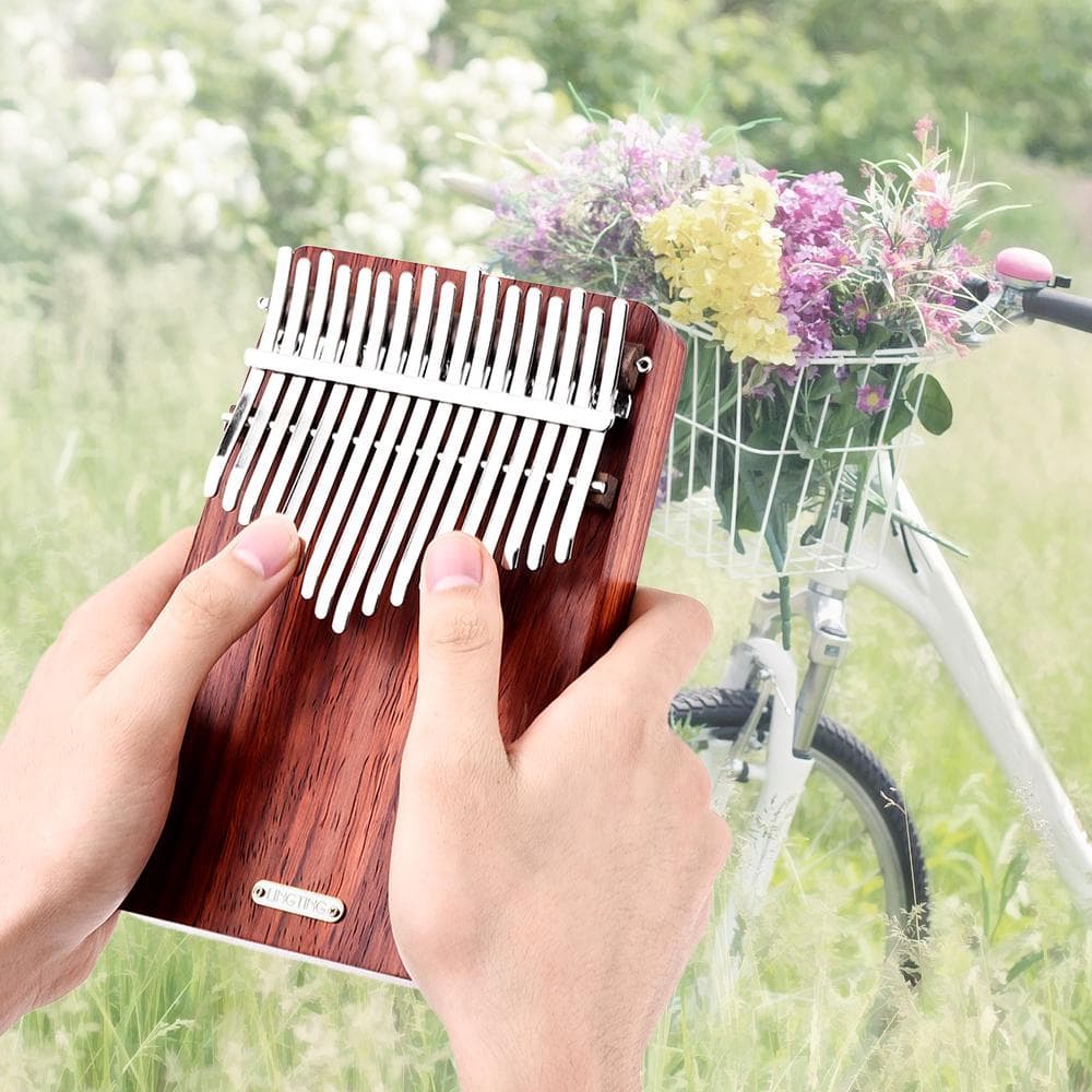 LINGTING K17A Piano de pulgar portátil de 17 teclas Kalimba Mbira Sanza Padauk Matetial con bolsa de almacenamiento borgoña
