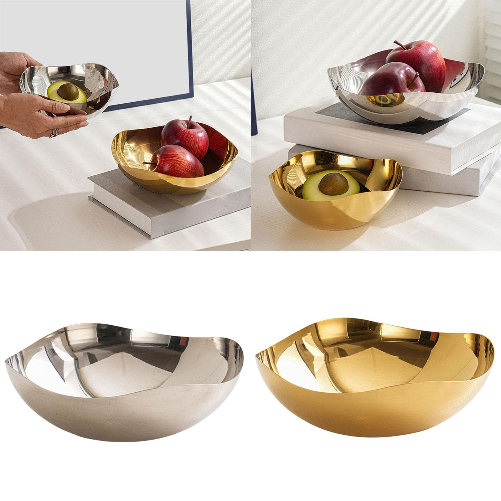 Frutero de Acero Inoxidable Bol de Ensalada de Metal Encimeras Plato de Fruta Bol Grande para Servir para Baño Cocina Comedor oro