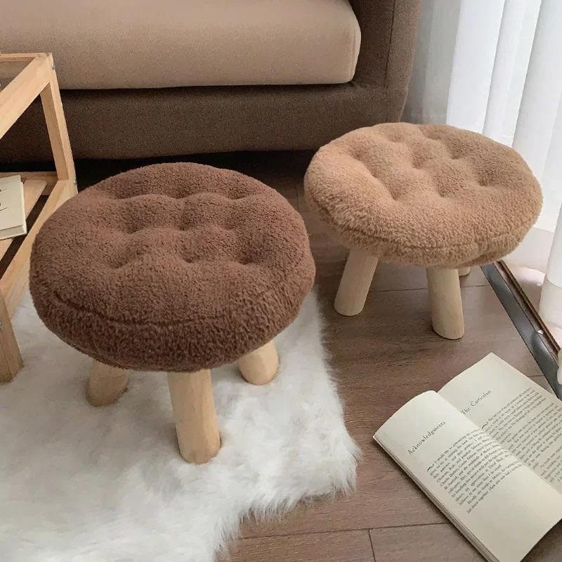 Taburete nórdico creativo, taburete pequeño de madera maciza, taburete esférico, mueble extraíble y lavable, puf redondo otomano