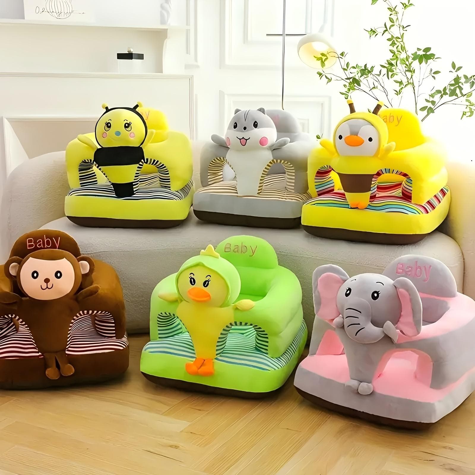 1pc Adorable Sofá Silla Infantil de Dibujos Animados - Algodón Suave, Engrosado y Robusto para el Aprendizaje Seguro de los Niños a Sentarse y