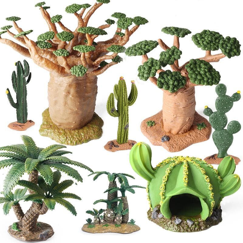 Oenux Simulación Decoración del Hogar Piedra Tronco de Árbol Baobab Cactus Casa de Campo Accesorio Valla Coche Modelo Animales Educación Juguetes