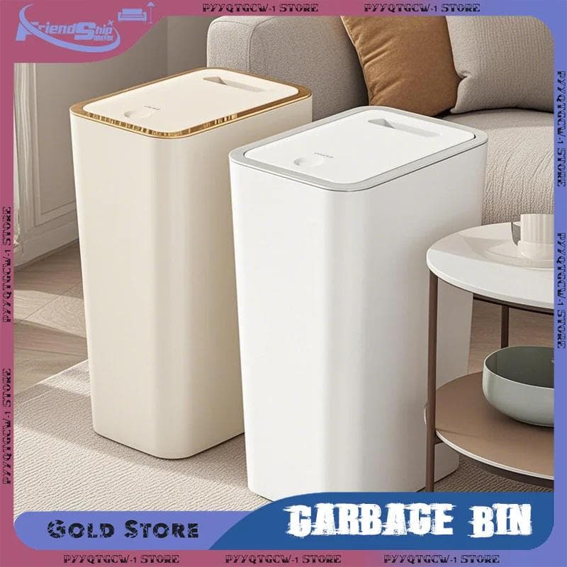 Papelera de baño de 10L/12L Papelera estrecha con tapa de un toque Cubo de basura para baño y cocina Plástico Cubo de basura Suministros para el