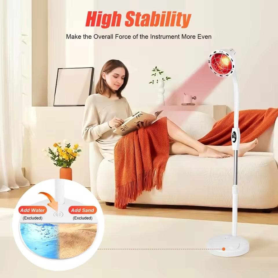Lámpara de Calor Infrarrojo Ajustable de 275W para Alivio del Dolor Muscular y Articular, Luz Terapéutica Infrarroja Giratoria 360°, Control de